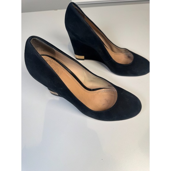 Tory Burch Astoria Wedge Shoes Lancaster Suede Black Pumps Heels Womens Size 7 - Picture 2 of 8
